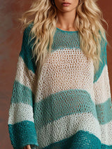 Comfortable Fashion Breathable Blue And White Stripes Contrast Lightweight Knitted Mini Dress