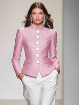 Elegant Stand-up Collar Single-breasted Tweed Jacket