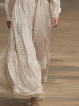 Vintage Bohemian Style Off-white Checkered Print Chiffon Maxi Dress