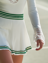 Retro Sporty Style V-neck Knitted A-line Mini Dress