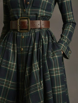 Plaid Lapel Maxi Dress in Reddish Brown