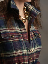 Plaid Lapel Maxi Dress in Reddish Brown