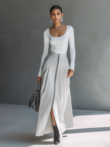 Sporty Retro-style Square-neck T-shirt And Long Skirt Set