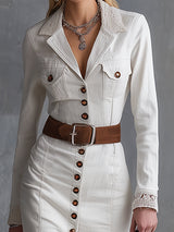 Elegant And Exquisite White Denim Lace-trimmed Maxi Dress