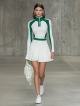 Athletic-style White And Green Pleated Mini Dress