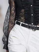 Exquisite And Stylish Ruffled Placket Black Lace Shirt