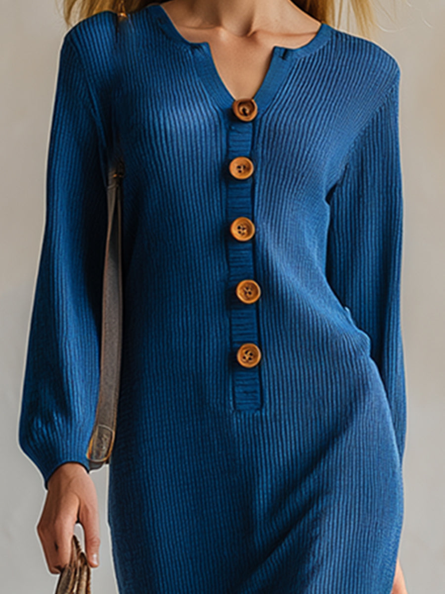 Elegant Urban Style Blue Thin Knit Maxi Dress