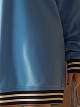 Stylish And Casual Black And White Ribbed Collar Blue Sweatshirt-style Mini Dress.