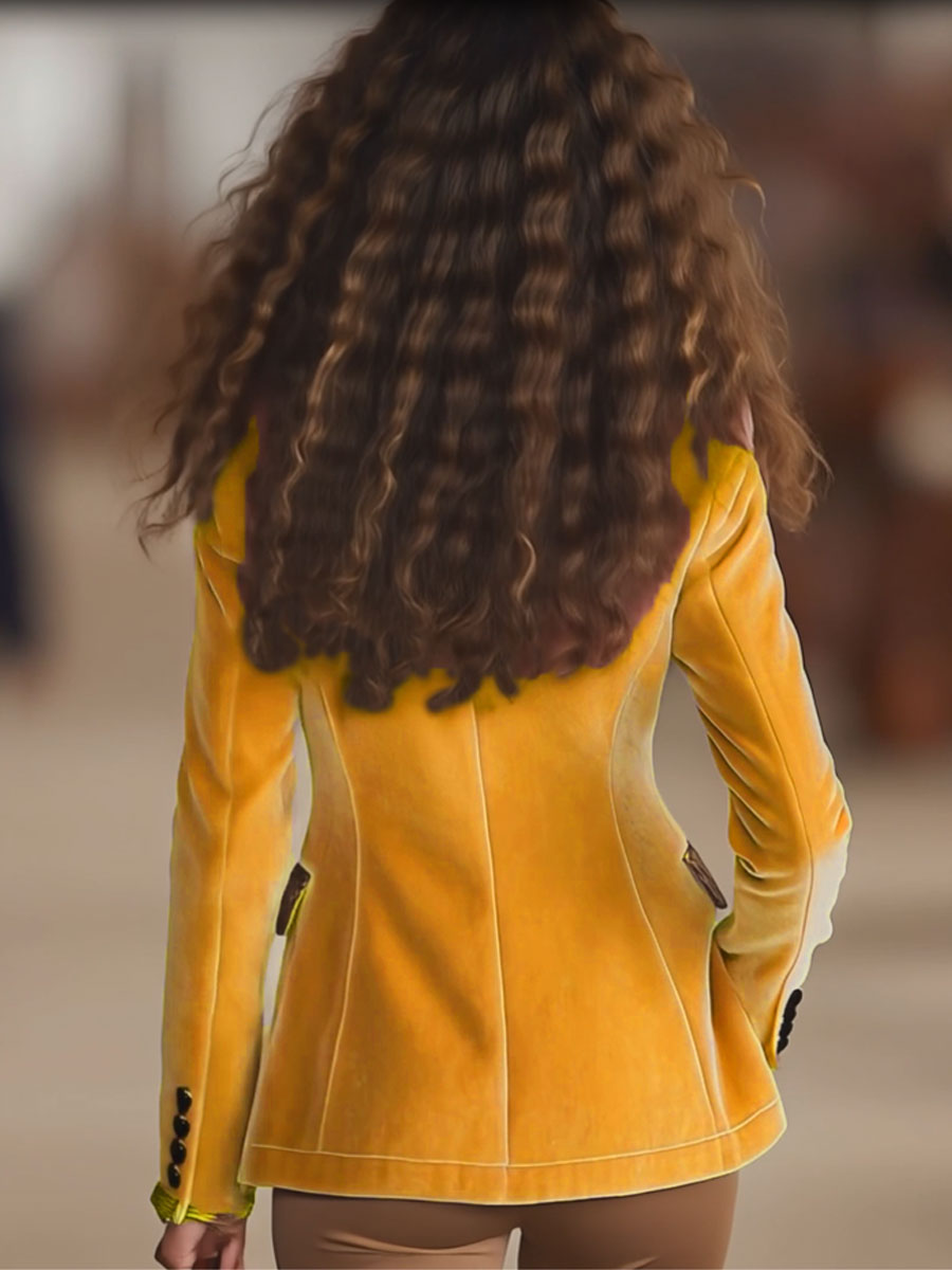 Pink Velvet Stitching Leopard Print One Button Blazer