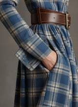 Plaid Lapel Maxi Dress in Reddish Brown