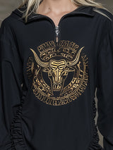 Stylish Black With Bull Head Print And Ruffled HemMini Dress