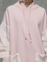 Casual Straight-cut Pink Mini Dress With Striped Paneling.