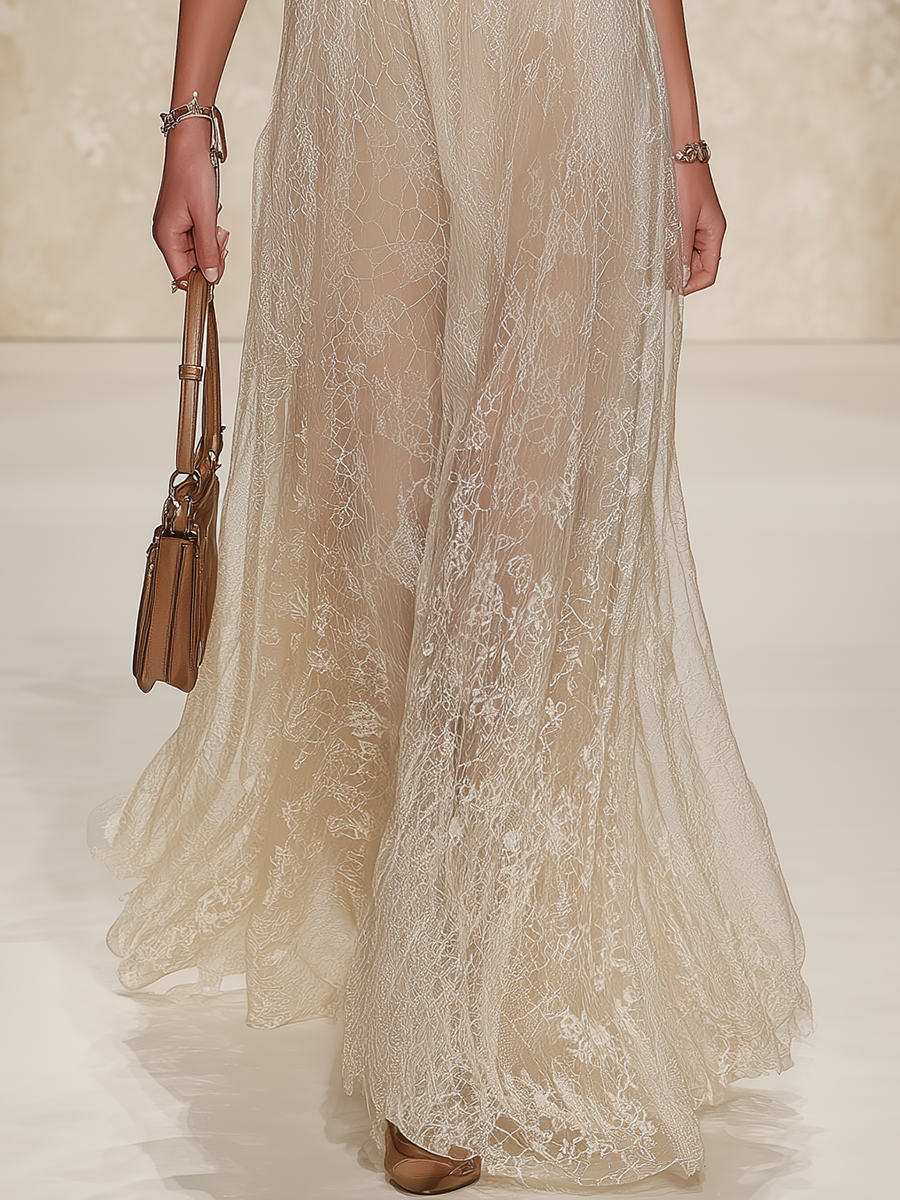 Halter-Neck Lace Maxi Dress