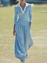 Stylish Sporty White Collared Top And Drawstring Cotton Trousers Set