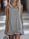 【24-hour shipping out】Casual Fashion Loose Grey Sleeveless Hoodie Style Mini Dress