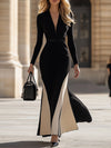 【24-hour shipping out】High-End And Elegant V-Neck Skirt Color Matching Dress