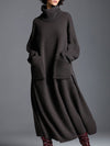High-end Fashionable Loose Neckline Brown Knitted Maxi Dress