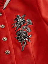 Ruffled Stand-up Collar Single-breasted Rose Embroidered Woolen Jacket