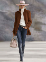 Casual Vintage Pink Polar Fleece Zip-Up Jacket Coat