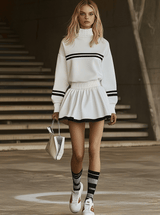 【24-hour shipping out】Fashionable Sports Style Striped Sweatshirt Long Sleeve Mini Dress