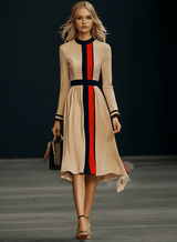 【24-hour shipping out】Elegant Colorblock Long Sleeve Midi Dress