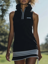 【24-hour shipping out】Fashionable Sporty Sleeveless Black Hooded Mini Dress