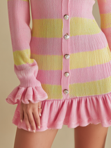 Sweet And Fresh Striped V-neck Ruffled Knit Mini Dress