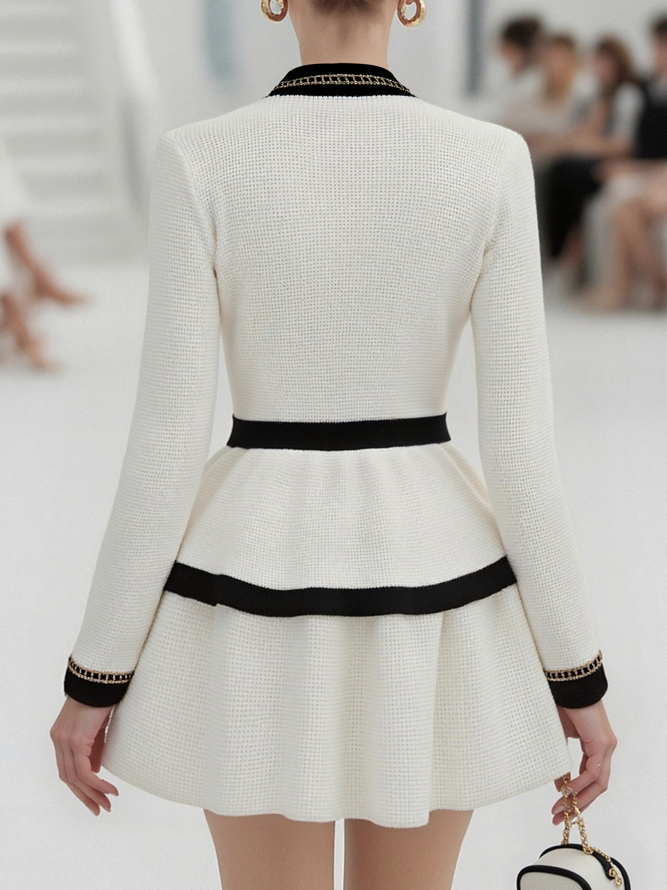 【24-hour shipping out】Elegant Urban High Quality Long Sleeve Top And Pleated Skirt Two Piece Set