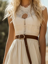 【24-hour shipping out】Romantic Bohemian Lace Trim Sleeveless Midi Dress