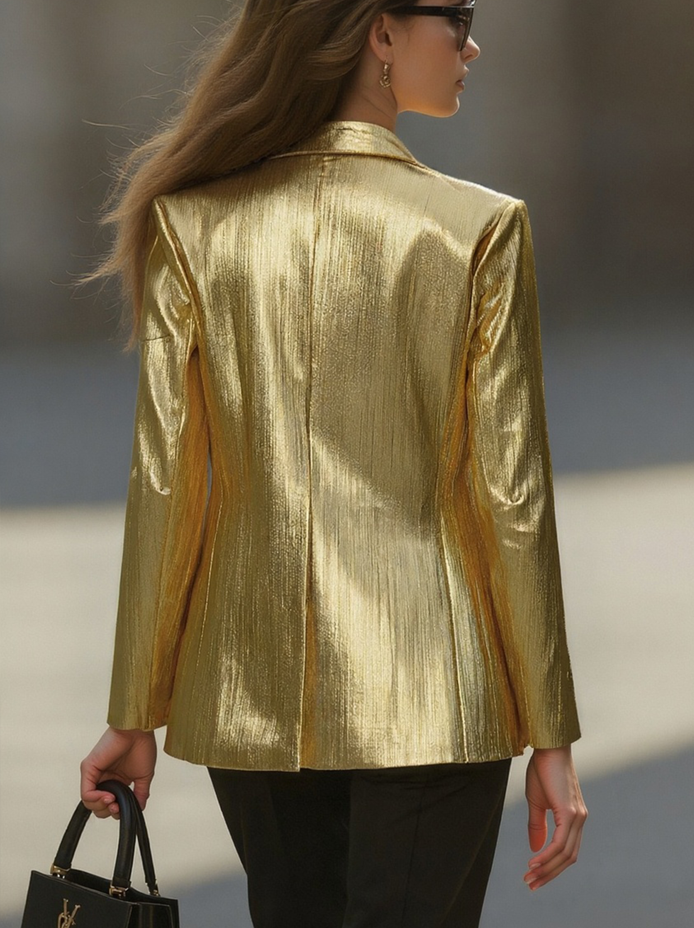 High-End Fashionable Loose Gold Pleated Suit Jacket