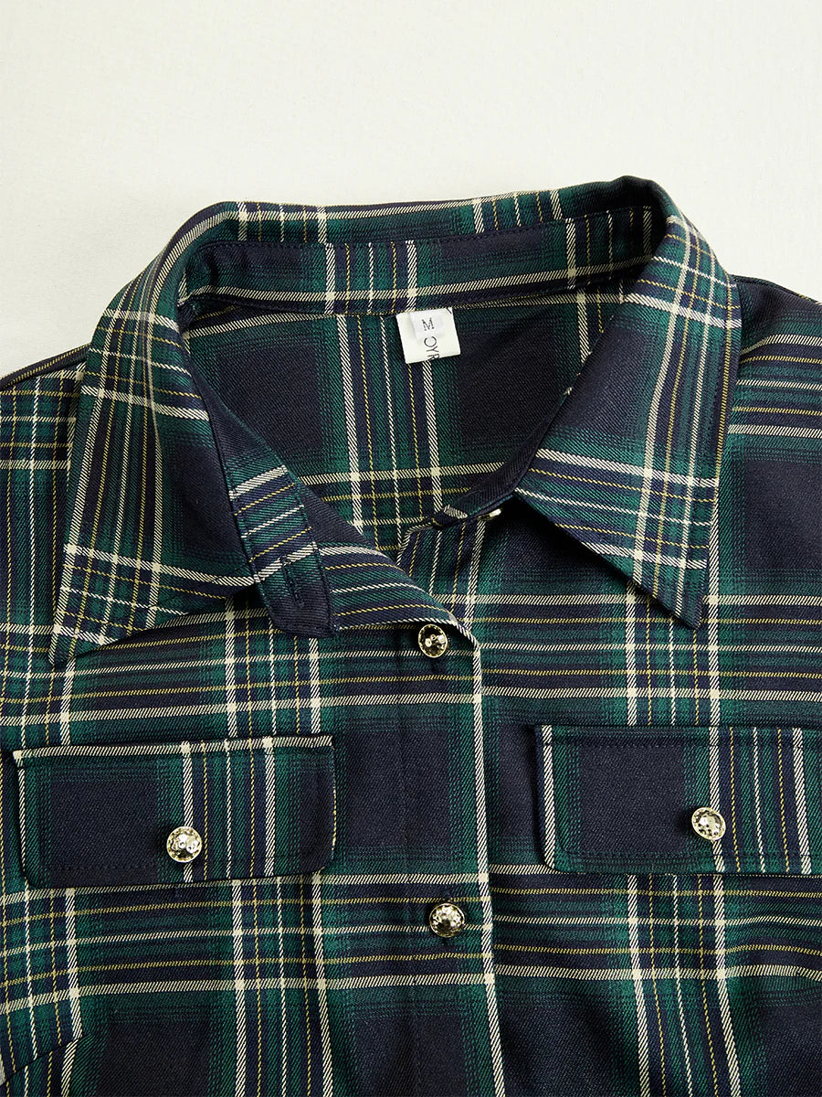 Plaid Lapel Maxi Dress in Reddish Brown