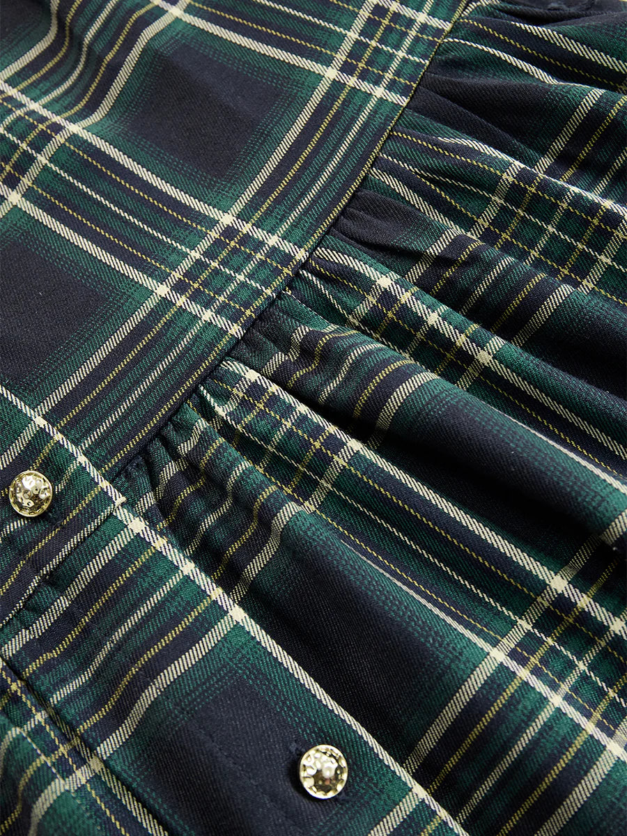 Plaid Lapel Maxi Dress in Reddish Brown