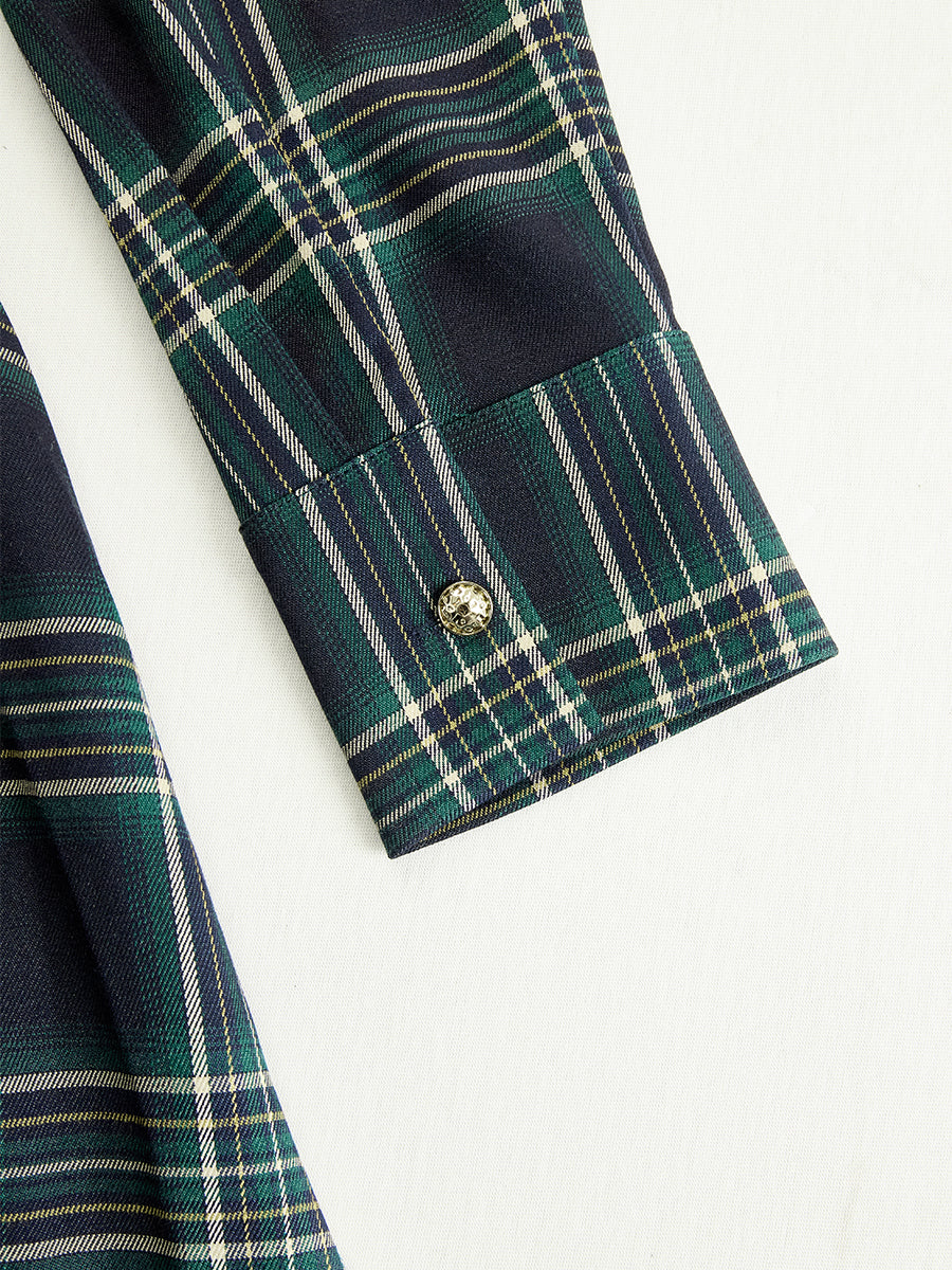 Plaid Lapel Maxi Dress in Reddish Brown