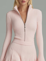 Casual And Stylish Light Pink Knitted Mini Dress With Stand-up Collar