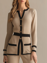 Vintage And Elegant Contrasting Trim Shirt And Wide-leg Pants Set