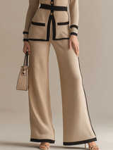 Vintage And Elegant Contrasting Trim Shirt And Wide-leg Pants Set
