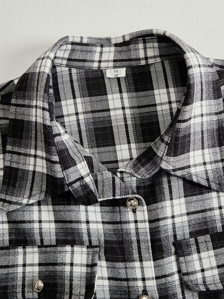 Plaid Lapel Maxi Dress in Reddish Brown