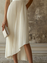 【24-hour shipping out】Elegant High-end Evening Gown White Pleated Sleeveless Midi Dress