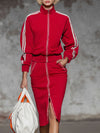 Sporty Style Stand-collar Zip-up Jacket And Skirt Set