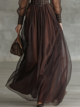 Vintage And Elegant Court-style Patterned Chiffon Patchwork Maxi Dress