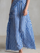 Stylish Urban Blue Checkered Lapel Short-sleeved Maxi Dress