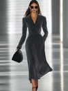 【24-hour shipping out】Fashion Retro Lapel Suit Style Midi Dress