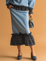 Casual Retro Sporty Plaid Patchwork Sweatshirt And Skirt Set