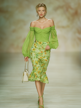 Lazy And Stylish Off-the-shoulder Long-sleeved Chiffon Midi Dress