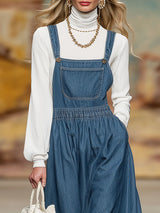 Retro Loose-fitting Pocket Ruffle Suspender Maxi dress