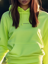 Fluorescent Green Embroidered Hooded Sweatshirt Lantern Skirt Sports Set