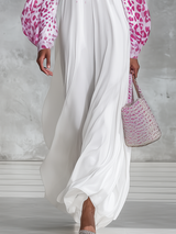 Vintage Charming Leopard Print Stand-collar Loose Chiffon Maxi Dress