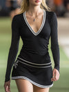 Simple And Stylish V-neck Black Sporty Mini Dress