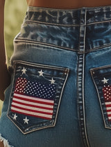 【24-hour shipping out】Fashionable Sexy Pocket Embroidered Denim Shorts