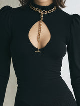 Elegant Knitted Mini Dress With A Cutout Neckline And Lace Detailing